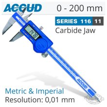 Accud Digital Caliper With Carbide Tipped Jaws 0-200mm/0-8"