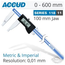 Accud Digital Caliper Jaw Length 100mm 0-600mm/0-24"