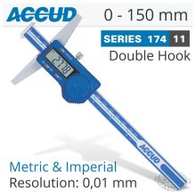 Accud Digital Double Hook Depth Gauge 0-150mm/0-6"