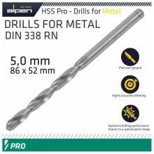 Alpen Pro HSS 5mm Drill Din 338 Rn 135 Split Point Plastic Wallet