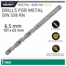 Alpen Pro HSS 6.5mm Drill Din 338 Rn 135 Split Point Plastic Wallet