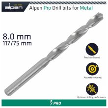 Alpen Pro HSS 8mm Drill Din 338 Rn 135 Split Point Plastic Wallet