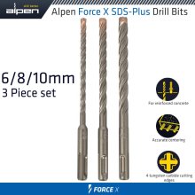 Alpen Force X Sds Set 3 Pcs 6/8/10 Mm X 160