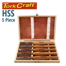 Tork Craft Chisel Set Wood Turning 300mm HSS 5 Piece Wood Case