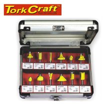 Tork Craft Router Bit Set 12pc Aluminium/Glass Case 1/4 Shank