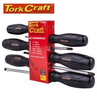 Tork Craft Screw Driver Set 6 Piece Black Handle