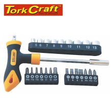 Tork Craft Screwdriver Bit & Socket Set 24 Pc T Bar