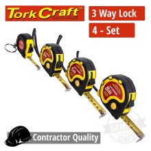 Tork Craft Measuring Tape Set 4pc Me06316 Me06519 Me0625 1m 3m 5m & 8m
