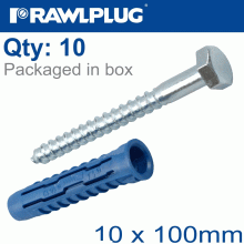 RAWLPLUG Universal Nylon Plug+ Coach Screw 14Mmx70Mm [Box Of 10] 10X100 Screw