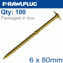 RAWLPLUG Timber Construction Screw 6X80 Mm Zinc Plated Box Of 100