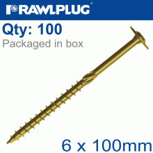 RAWLPLUG Timber Construction Screw 6X100 Mm Zinc Plated Box Of 100