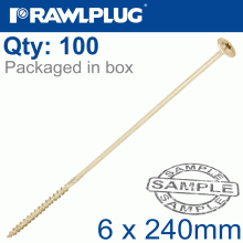 RAWLPLUG Timber Construction Screw 6X240 Mm Zinc Plated Box Of 100