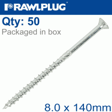 RAWLPLUG Timber Construction Screw 8.0X140Mm X50-Box Csk Washer Head Torx T40