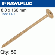 RAWLPLUG Timber Construction Screw 8.0 X 160Mm X50-Box Torx T40