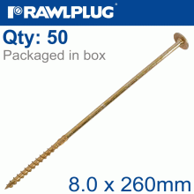 RAWLPLUG Torx T40 Timber Construction Screw 8.0X260Mm X50-Box