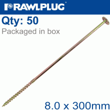 RAWLPLUG Torx T40 Timber Construction Screw 8.0X300Mm X50-Box