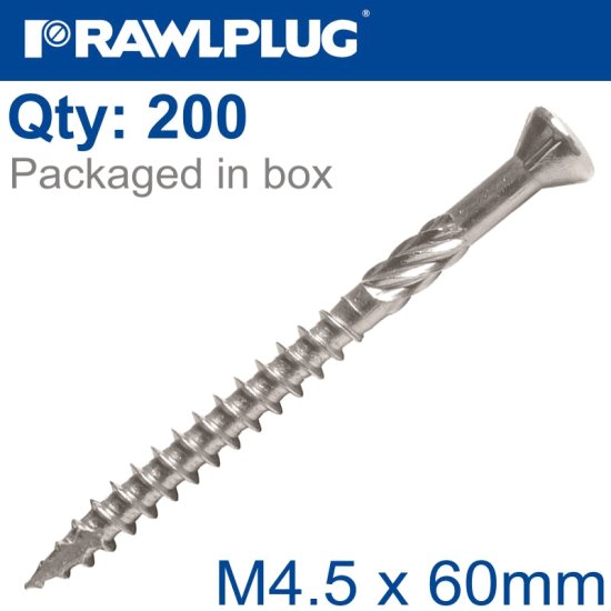 RAWLPLUG R-Dsx Screws M4.5 X 60X36 A2 Ss X200-Box - Click Image to Close