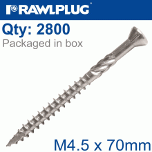 RAWLPLUG R-Dsx Screws M4.5 X 70X42 A2 Ss X2800-Box