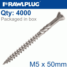 RAWLPLUG R-Dsx Screws M5 X 50X30 A2 Ss X4000-Box