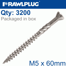 RAWLPLUG R-Dsx Screws M5 X 60X36 A2 Ss X3200-Box