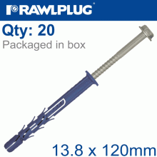 RAWLPLUG Nyl Frame Fixing Zp + Collar Hex Screw 13.8Mmx120Mm X20 -Box