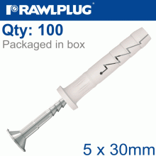 RAWLPLUG Nyl Hammer-In Fixing 5X30Mm Cyl Head X100-Box