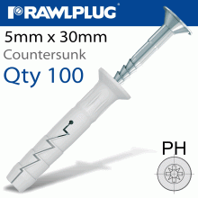 RAWLPLUG Nyl Hammer-In Fixing 5X30Mm + Ccsk Head X100 -Box