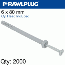 RAWLPLUG Nyl Hammer-In Fixing 6X80Mm+ Cyl Head X2000 Per Box