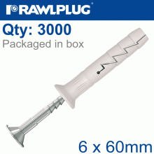 RAWLPLUG Nyl Hammer-In Fixing 6X60Mm+ Csk Head X3000 Per Box