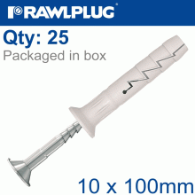 RAWLPLUG Nyl Hammer-In Fixing 10X100Mm + Csk Head X25 -Box