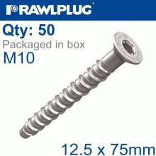 RAWLPLUG Concrete Screwbolt M10 12.5X75Mm Csk Zinc Fl X50-Box