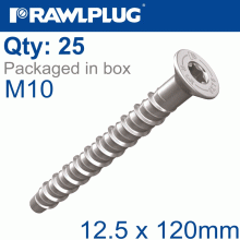 RAWLPLUG Concrete Screwbolt M10 12.5X120Mm Csk Zinc Fl X25-Box