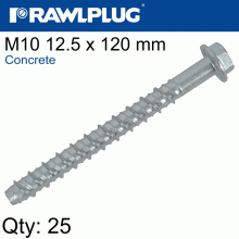 RAWLPLUG Concrete Screwbolt M10 12.5X120Mm Hex Flange Zinc Fl X25-Box