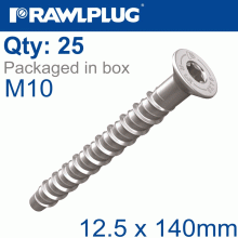 RAWLPLUG Concrete Screwbolt M10 12.5X140Mm Csk Zinc Fl X25-Box