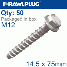 RAWLPLUG Concrete Screwbolt M12 14.5X75Mm Hex Head With Flange Galv Box Of 50