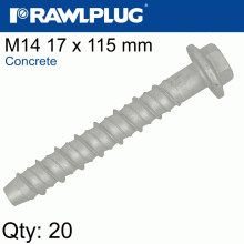 RAWLPLUG Concrete Screwbolt M14 17X115Mm Hex Flange Zinc Fl X20-Box