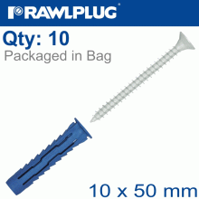 RAWLPLUG Universal Nyl Plug+Screw 10X50Mm X10 -Bag