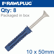 RAWLPLUG Universal Nylon Plug Only 10X50Mm 8 Per Bag