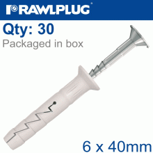 RAWLPLUG Nyl Hammer-In Fixing 6X40Mm + Csk Head X30 -Bag