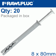 RAWLPLUG Nyl Hammer-In Fixing 8X80Mm + Csk Head X20 -Bag