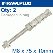 RAWLPLUG Projecting Bolt M8X75X10Mm X2 -Bag