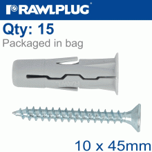 RAWLPLUG Universal Plug With Screw 10X36Mm X15 Per Bag