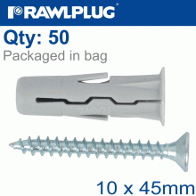 RAWLPLUG Universal Plug With Screw 10X45Mm X50 Per Bag