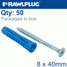 RAWLPLUG Universal Plug 4All 8 X 40Mm With Screw 50 Psc Per Tub