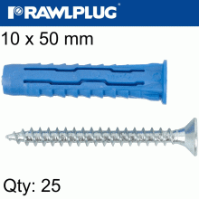 RAWLPLUG Universal Plug 4All 10 X 50Mm With Screw 25 Psc Per Tub