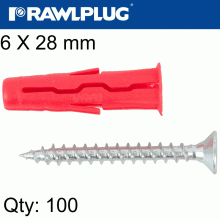 RAWLPLUG Universal Plug Uno 6 X 28Mm With Screw 100 Psc Per Tub