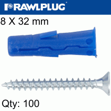 RAWLPLUG Universal Plug Uno 8 X 32Mm With Screw 100 Psc Per Tub