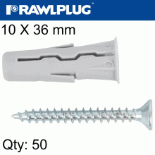 RAWLPLUG Universal Plug Uno 10 X 36Mm With Screw 50 Psc Per Tub