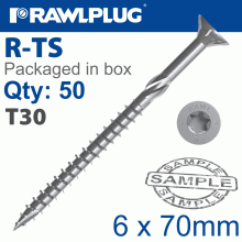 RAWLPLUG Torx T30 Chipboard Screw 6.0X70Mm X50-Box