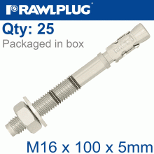 RAWLPLUG Throughbolt M16X100X5Mm X25 -Box